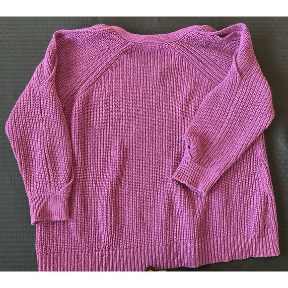 Lane Bryant Women's 22/24 Mauve Burgundy V Neck Cable Knit Sweater Slit Sleeves - Picture 10 of 11